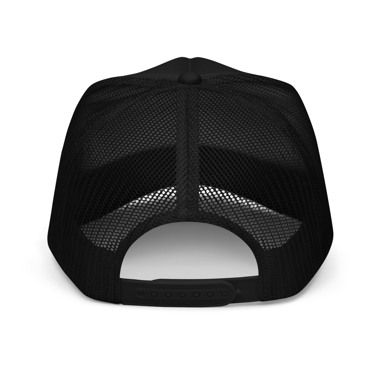 Black foam trucker cap GhostCore with mesh back and adjustable snap closure